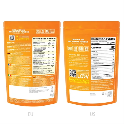 Vista 2 de LOOV Polvo de Baya de Espino Amarillo Orgánico, Alto en Fibra, Omegas, Vitamina C, Vitamina E, Hecho de Bayas Enteras, 4 Oz, Cultivado en Clima