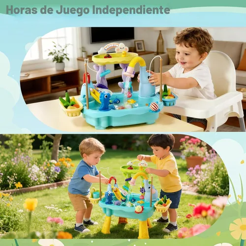 Vista 3 de 2027 Upgraded Toddlers 1-3 Water Table with Electric Pump, Kids Water Table with Faucet Play Food Accessories Fishing Toy, Kitchen Play Sink Toys