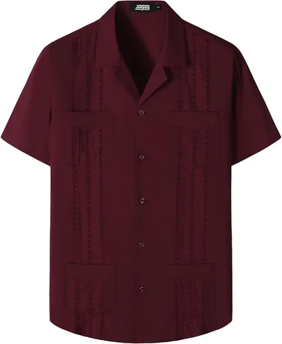 Vista 8 de JOGAL Camisas guayabera para hombre cubanas de manga corta casuales con botones para la playa