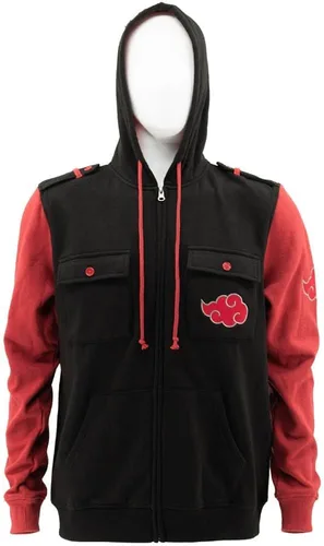 Vista 6 de Ripple Junction Naruto Shippuden Men's Authentic Full Zip Hooded Sweatshirt wChest Pockets Black Red Officially Licensed
