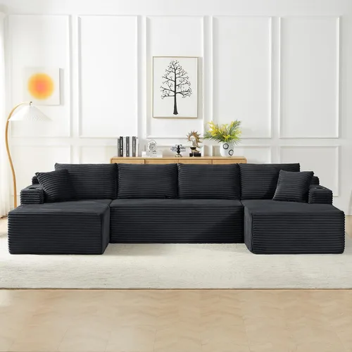 Vista 13 de Sofá cama modular de 124 pulgadas, sofá de nube sin hueso para sala de estar, sofá de 5 asientos en forma de U con 2 bolsillos de almacenamiento y 2