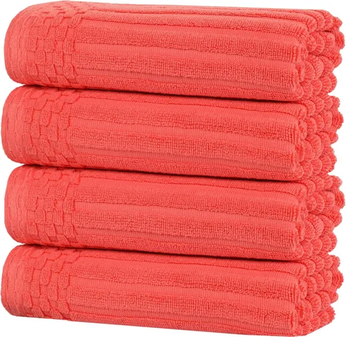 Vista 35 de Superior Juego de 6 toallas de algodón sólido y acanalado, toallas de cara de 13 x 13 pulgadas, toallas de mano de 16 x 28 pulgadas, toallas de baño