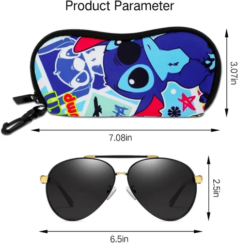 Vista 7 de PERFECTSIGHT Funda Kawaii para lentes, funda de neopreno con cremallera y clip, bonita bolsa de viaje para lentes de sol suaves para mujeres y niños