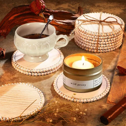 Vista 7 de Meanplan 10 posavasos de madera con cuentas, posavasos a granel para bebidas, mesa de café de 4.7 pulgadas, redondos, de granja, con cuentas