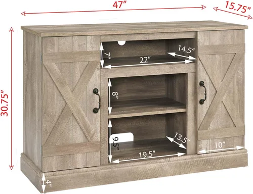 Vista 2 de Farmhouse Classic Media - Soporte de TV antiguo para TV de hasta 50 pulgadas con espacio de almacenamiento abierto y cerrado