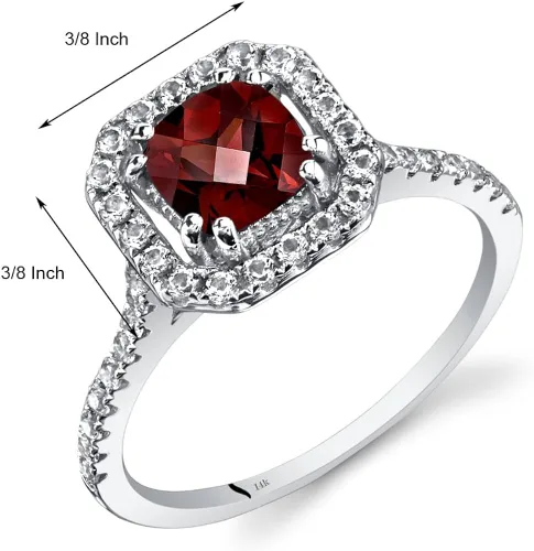Vista 2 de Peora Anillo de granate para mujer de oro blanco de 14 quilates con topacio blanco, piedra natal genuina de piedras preciosas de 1.38 quilates