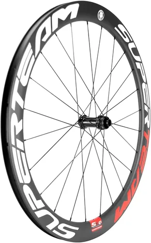 Vista 3 de SUPERTEAM Juego de ruedas de disco de carbono 50C-25 700c Clincher Center Lock Thru Axle blanco y rojo