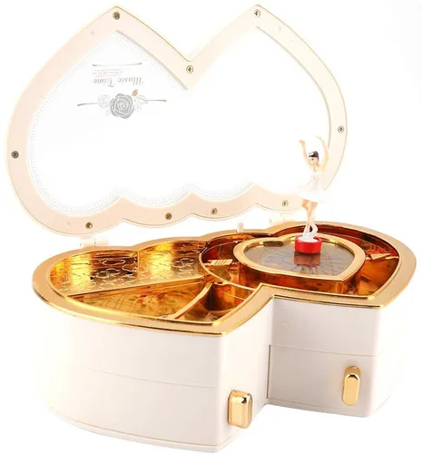 Vista 7 de Maxmartt Joyero de música para niñas, caja de música de doble corazón para niñas pequeñas (blanco)
