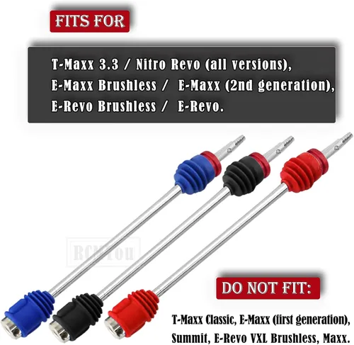Vista 2 de RC Upgrades Pieza para 1/10 T-Maxx/Revo/E-Maxx (primera generación), ejes de eje de transmisión delantero trasero #45 de acero #45, piezas