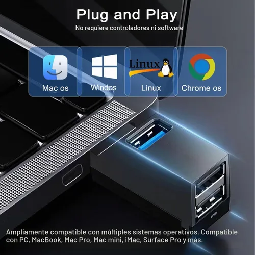 Vista 4 de VIENON Adaptador USB de 3 puertos, concentrador USB 3.0, divisor USB-A 1 a 3 para teclado, disco duro móvil, disco U, cámara, ratón, etc