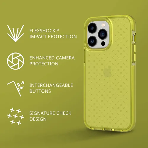 Vista 2 de Tech21 iPhone 14 Pro Max Evo Check – Funda protectora delgada y absorbente de golpes con protección FlexShock Multi-Drop de 16 pies y botones