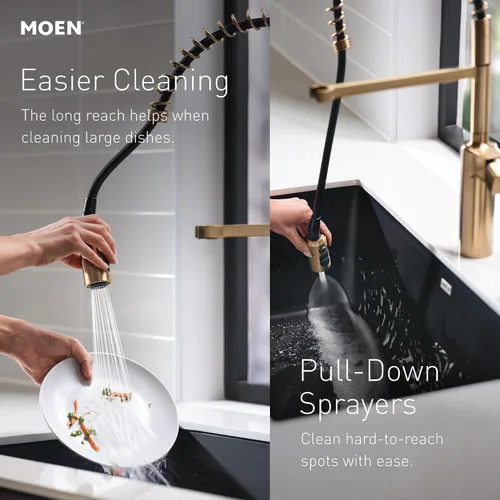 Vista 5 de Moen Grifo de Cocina Desplegable Elegante Negro de Acero Inoxidable de Una Sola Manija Sin Contacto de Arco Alto, Grifo Moderno de Fregadero