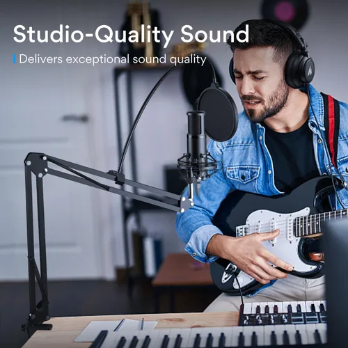 Vista 8 de MAONO Micrófono condensador profesional USB PM421 con silencio de un toque, control de ganancia, con micrófono dinámico XLR/USB PD200X para podcast