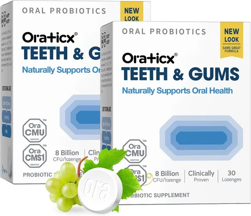 Vista 9 de OraTicx - Probióticos orales para dientes y encías, sabor a uva, 30 unidades, 1 paquete Clinically Studied Probiotic, Supports Teeth & Gums at