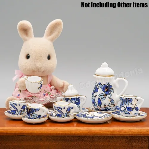 Vista 4 de Odoria 1:12 Miniatura 15pcs porcelana azul Chintz taza de té Set (azul)
