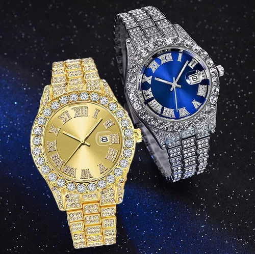 Vista 5 de SENRUD Reloj de pulsera analógico de cuarzo con diamantes de imitación de cristal para hombre