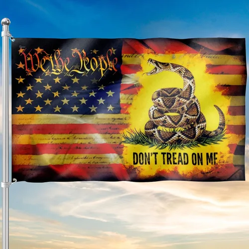 Vista 8 de Flagwix Bandera estadounidense patriótica "We The People, Don’t Tread On Me", 3 x 5 pies para exteriores, con ojales, tela de lona de doble cara