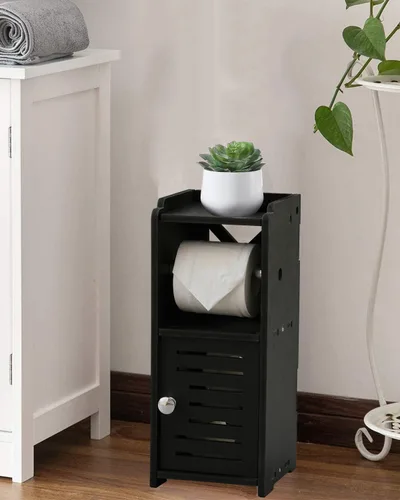 Vista 4 de AOJEZOR Soporte para papel higiénico: gabinete de baño independiente de PVC para habitantes de apartamentos, almacenamiento delgado para baño