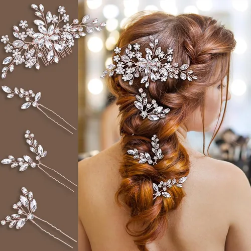 Vista 10 de Accesorios para el cabello de la boda, pieza nupcial, tocado para la novia, peine de novia (Negro)