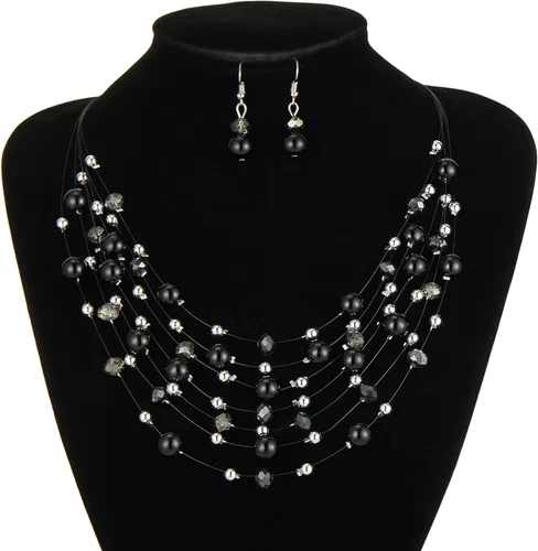 Vista 4 de Collares de perlas en capas para mujer, gargantilla de perlas multicapa, joyería bohemia para mujer, regalos para mamá