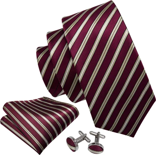 Vista 152 de Barry.Wang Juego de corbatas para hombre, corbata de seda a rayas, tejido a cuadros, gemelos formales, negocios, boda