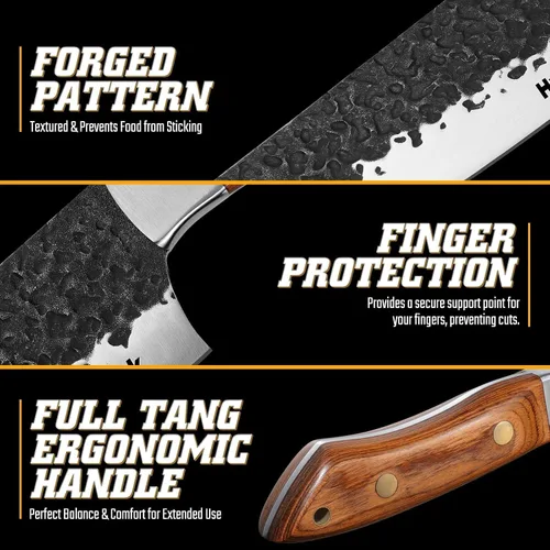 Vista 6 de Huusk Cuchillo de chef japonés de 8 pulgadas, cuchillos de cocina forjados a mano con mango ergonómico de espiga completa, cuchillo de cocina