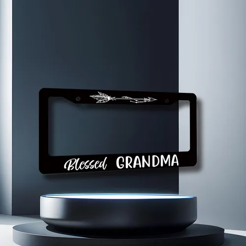 Vista 7 de Marco de matrícula "Blessed Grandma", divertido soporte para matrícula de la abuela, piezas de automóvil de acero inoxidable, decoración de Bendita