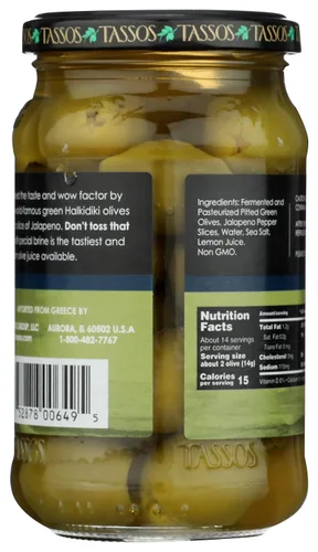 Vista 2 de TASSOS Aceitunas rellenas de jalapeño, 12.73 onzas