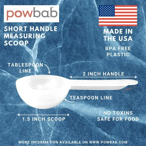 Vista 3 de Powbab - Cuchara medida de 1 cucharada de mango corto para botes. Fabricado en Estados Unidos. Medida de polvo de doble uso para 1 cucharadita a 1