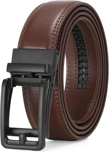 Vista 22 de SENDEFN Cinturón de vestir casual de cuero para hombre de 1 3/8 pulgadas con hebilla de clic ajustable automática con caja de regalo A-negro-71gs
