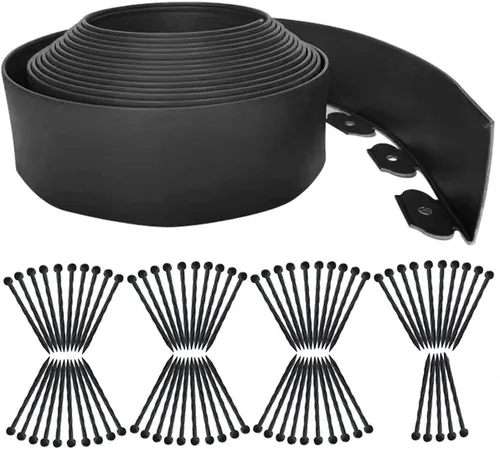 Vista 17 de Bordes de jardín de 1.5 pulgadas x 98 pies, bordes de paisaje negro con 150 estacas de plástico, valla flexible de bricolaje para paisajismo, cama