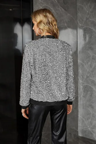Vista 6 de EXTRO&VERT Chaqueta bomber brillante de manga larga con cremallera para mujer