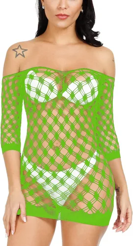 Vista 6 de Mini vestido de lencería sexy para mujer, babydoll de malla elástica