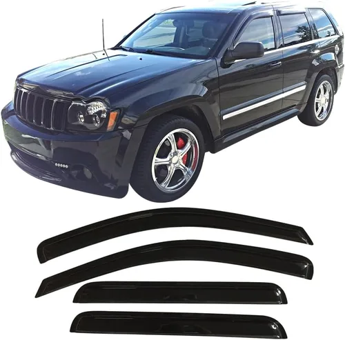 Vista 2 de Visera de ventana compatible con Jeep Grand Cherokee 2005-2010, estilo delgado, acrílico, tintado ahumado y semitransparente por IKON MOTORSPORTS