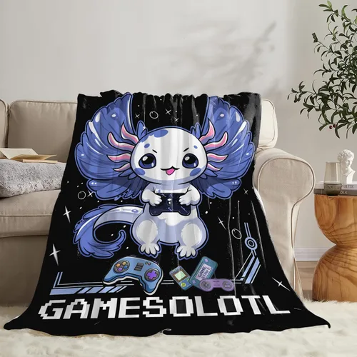 Vista 2 de Tijuboni Axolotl Manta de Juegos para Videojuegos, Regalos de Juegos para Niñas, Niños, Mujeres, Hombres, Niños y Adultos, Manta Suave de Franela