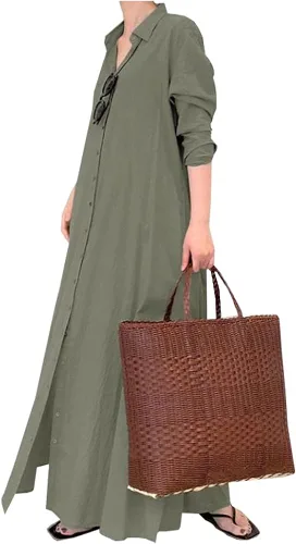 Vista 3 de Ladyful Vestido casual de algodón con botones para mujer