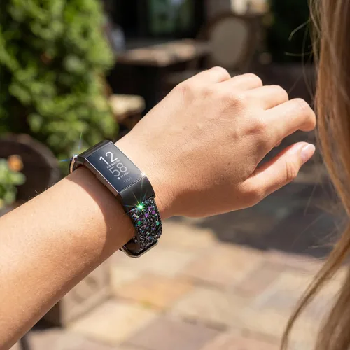 Vista 4 de Bandas brillantes compatibles con Fitbit Charge 2, correa de repuesto de cuero brillante con purpurina compatible con pulseras Fitbit Charge 2