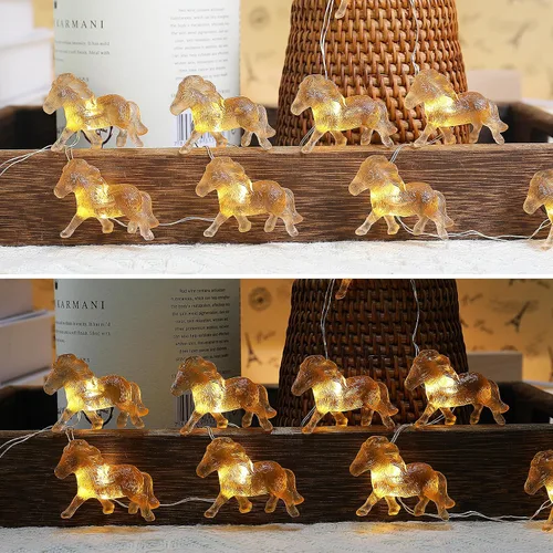 Vista 2 de Guirnalda de luces decorativas de caballo de 8.5 pies, 20 luces LED USB o con control remoto para dormitorio, cumpleaños, vacaciones, boda
