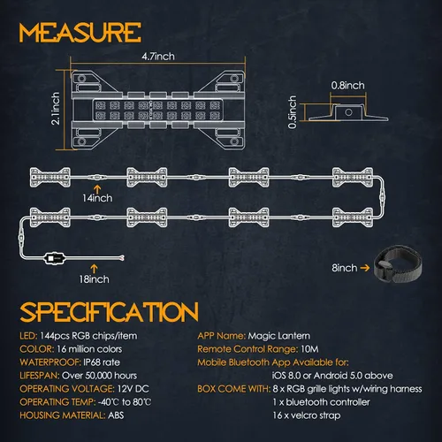 Vista 2 de Nirider - Kit de luces LED RGB para rejilla de raptor, luces estroboscópicas, luces subterráneas, luces de roca para camioneta Ford Raptor Tacoma
