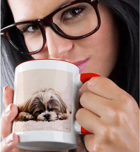 Vista 2 de 3dRose Shih Tzu. Durmiendo. Mejor amigo. Taza roja de dos tonos de 11 oz