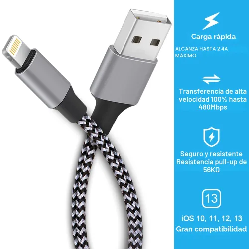 Vista 2 de TAKAGI para iPhone Cargador, [Certificado MFi] Cable Lightning 3PACK 6FT Cable de Carga USB Trenzado de Nylon de Alta Velocidad Compatible