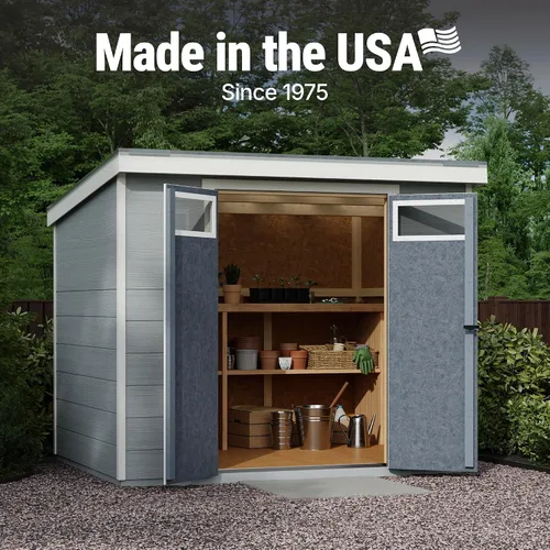Vista 3 de Handy Home Products Highland Cobertizo de Almacenamiento de Madera Moderno de 8 x 6 pies con Kit de Piso y Techo Palram - No Incluye Pintura