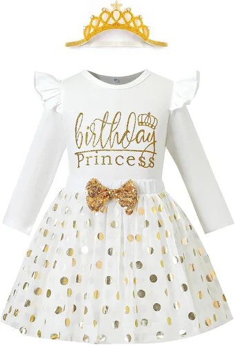 Vista 11 de LYSMuch Conjunto de ropa de cumpleaños para niñas, princesa, camisa de manga larga con malla y falda de burbuja con tutú