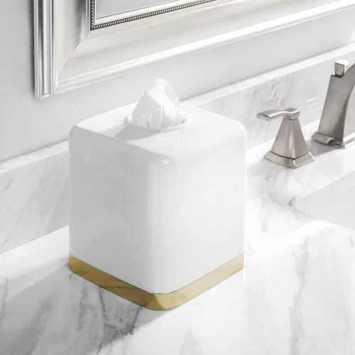 Vista 2 de mDesign Hyde Collection - Cubierta cuadrada de plástico desechable para tocador de baño, encimera, tocador de dormitorio, mesita de noche