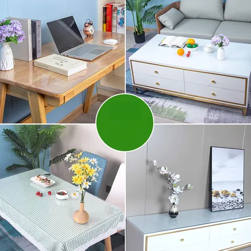 Vista 5 de Manteles de PVC transparente esmerilado, protector de mesa, resistente al agua y al aceite, protector de escritorio de 0.079 pulgadas de grosor