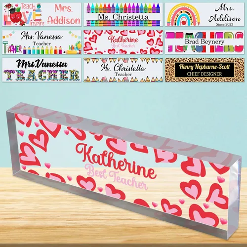 Vista 26 de Placa de nombre de escritorio personalizada para profesores, placa de identificación de bloque de acrílico personalizada para oficina, placa