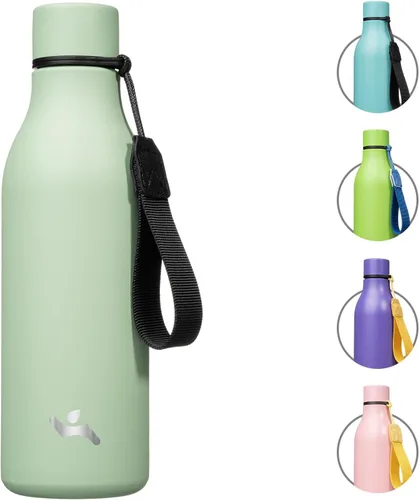 Vista 22 de Konokyo Botella de agua aislada con correa, botella de agua de acero inoxidable de 18 onzas de doble pared con aislamiento al vacío, frasco de Verde