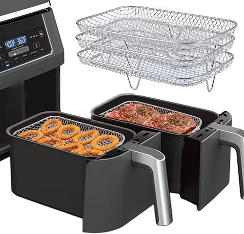 Vista 5 de Accesorios para freidora de aire de 3 capas, estantes apilables de acero inoxidable 304, bandeja para freidora de aire, accesorios para freidora