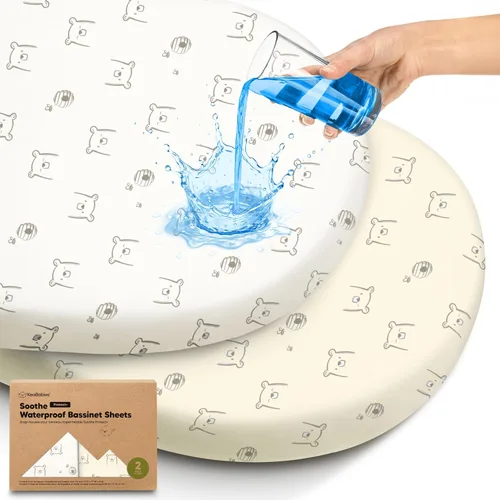 Vista 27 de Paquete de 2 sábanas orgánicas para cuna para niños, niñas, sábana bajera (lino azul) 100% Cotton Bassinet Mattress Sheets, Compatible with Halo