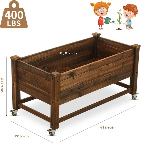 Vista 7 de Notume Cama de jardín elevada de 41 x 21 x 20 pulgadas, maceta de madera elevada móvil con ruedas con cerradura, kit de jardinera elevada de madera